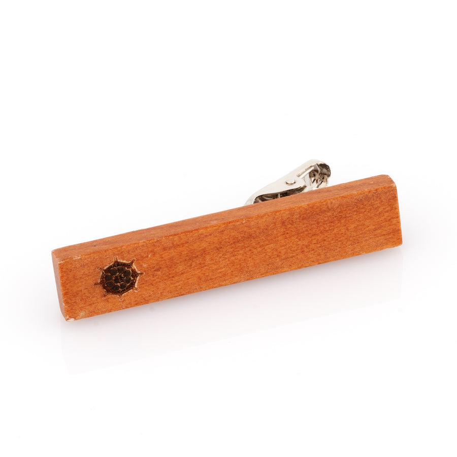 Wood Ships Wheel Stamp Tie Clip