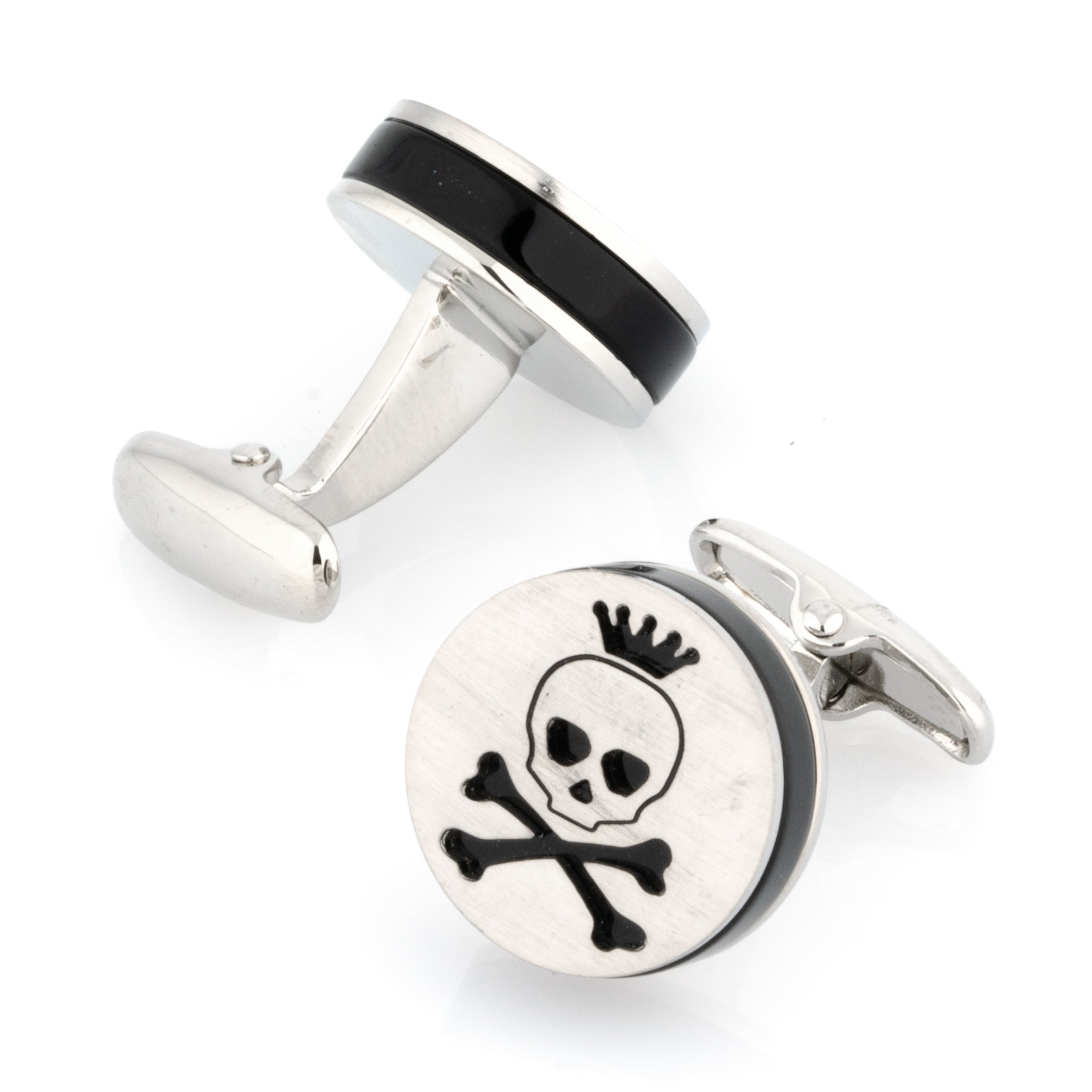 Skull and Cross Bones Silver and Black Cufflinks
