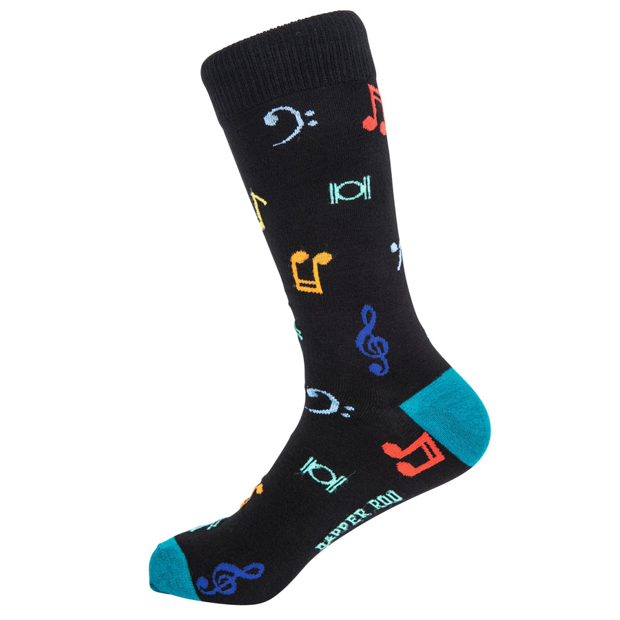 Soul Song Music Notes Bamboo Socks by Dapper Roo, Song Music Notes Socks, Dapper Roo, Socks, Black, Teal, Multi, Bmaboo, Elastane, Nylon, Elastic, SK2029, Men's Socks, Socks for Men, Clinks Australia
