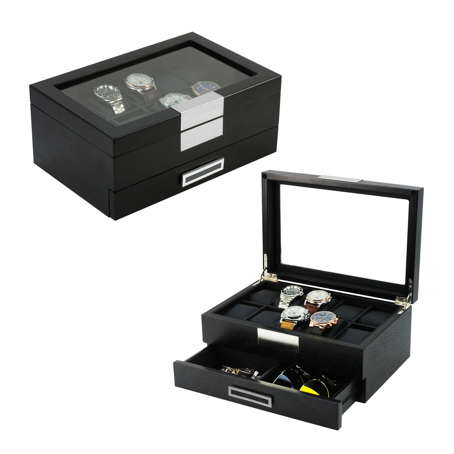 Black Wooden Watch Box, 10 Watch Box, Cuffed Watch Box, Clinks Australia Watch Box, Black Watch Boxes on Cuffed, Australia Watch Box, Watch Storage Box, Watch Display Box, 10 Slots Watch Boxes, Watch Boxes for 10, Wooden Watch Box, Black, Wooden, Watch Boxes with Drawer, Storage Boxes, CB5007, Clinks Australia