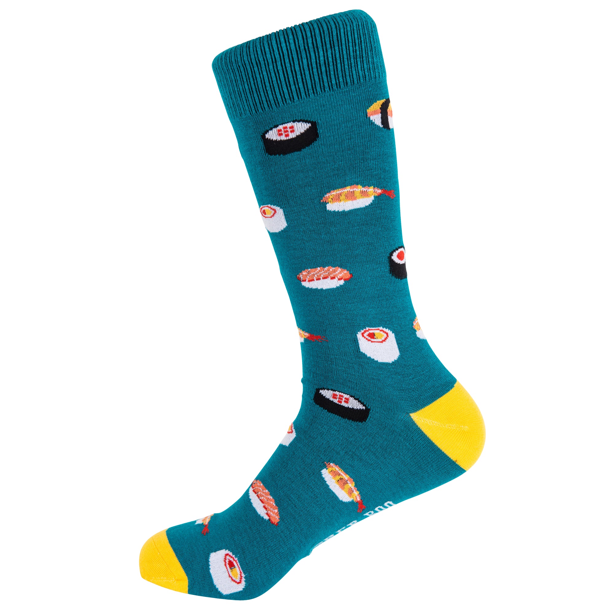 Succulent Sushi Bamboo Socks by Dapper Roo, Succulent Sushi Socks, Dapper Roo, Socks, Teal, Yellow, Orange, Red, White, Black, Bamboo, Elastane, Nylon, Elastic, SK2001, Men's Socks, Socks for Men, Clinks Australia